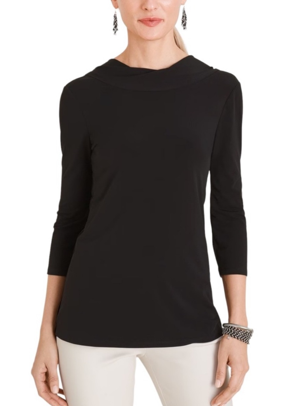 Chico’s Black Quarter-Sleeve Tie Open-Back Blouse